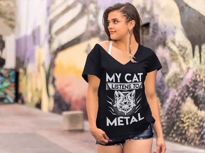 Ultrabasic Women's T-Shirt My Cat Listens To Metal - Funny Kitten Shirt For Cat Lovers 1