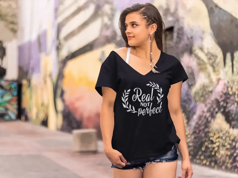 Ultrabasic Women's T-Shirt Real Not Perfect - Short Sleeve Tee Shirt Tops 1