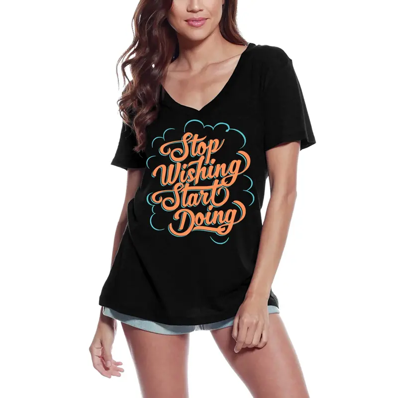 Ultrabasic Women's T-Shirt Stop Wishing Start Doing - Inspirational Slogan Tee 1