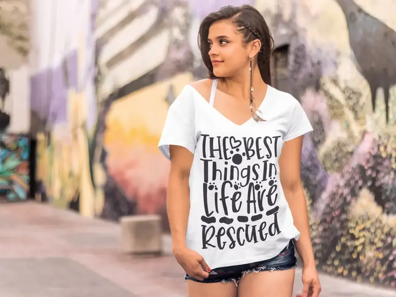 Ultrabasic Women's T-Shirt The Best Things In Life Are Rescued - Short Sleeve Tee Shirt Tops 1