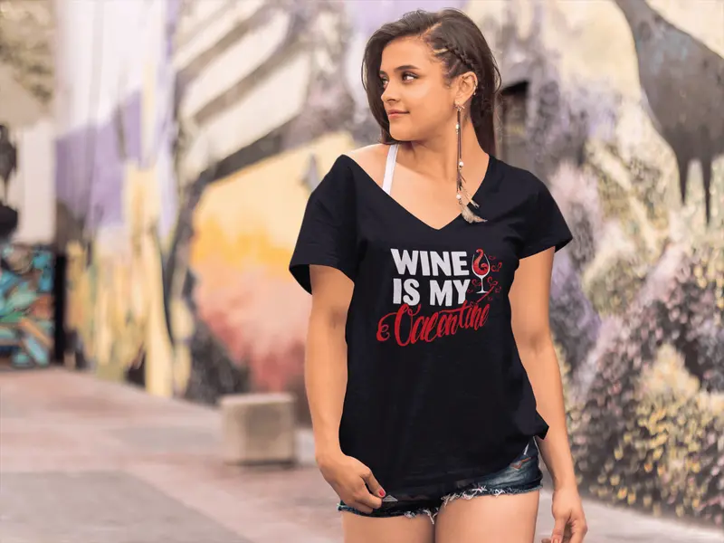 Ultrabasic Women's T-Shirt Wine Is My Valentine - Valentine's Day Short Sleeve Graphic Tees Tops 2