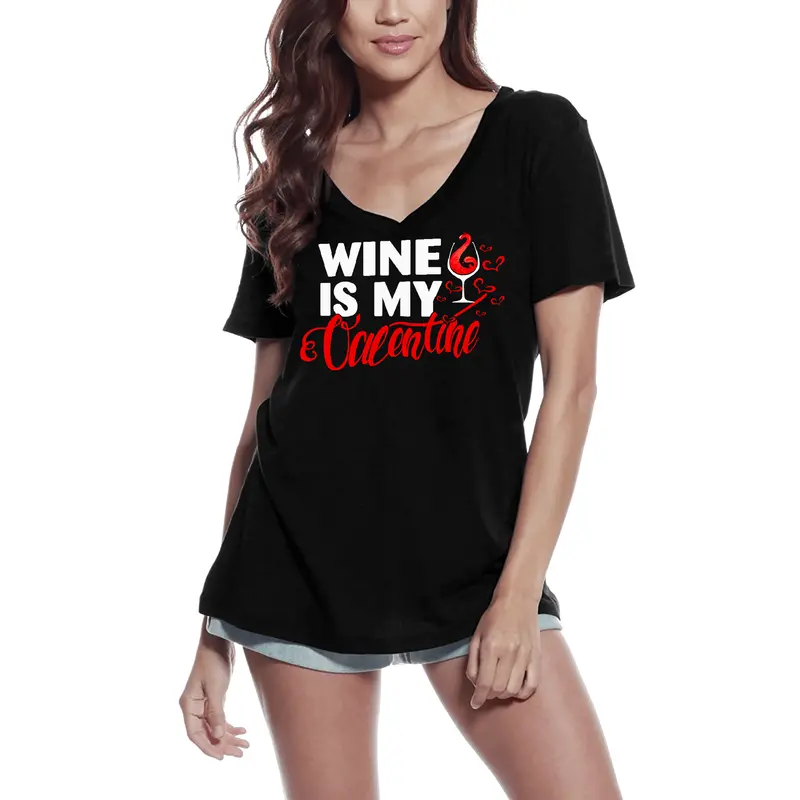 Ultrabasic Women's T-Shirt Wine Is My Valentine - Valentine's Day Short Sleeve Graphic Tees Tops 3