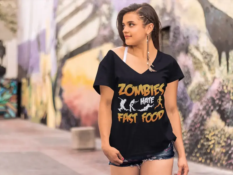 Ultrabasic Women's T-Shirt Zombies Hates Fast Food - Funny Vintage Tee Shirt 1
