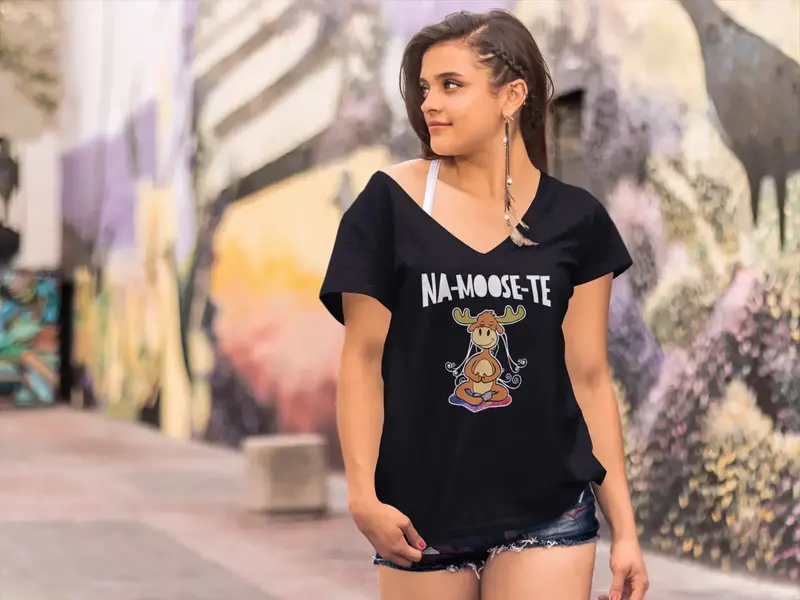 Ultrabasic Women's V-Neck Na-Moose-Te Hippy Yoga Style - Yoga Peace Tee Shirt 1