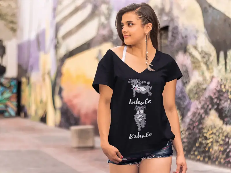 Ultrabasic Women's V-Neck Schnauzer Yoga Pose - Funny Yoga Peace Tee Shirt 1