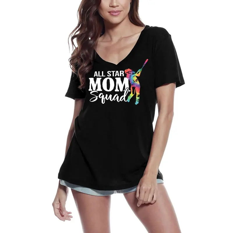 Ultrabasic Women's V-Neck T-Shirt All Mom Squad - Softball Lovers - Funny Mom's Quote 1