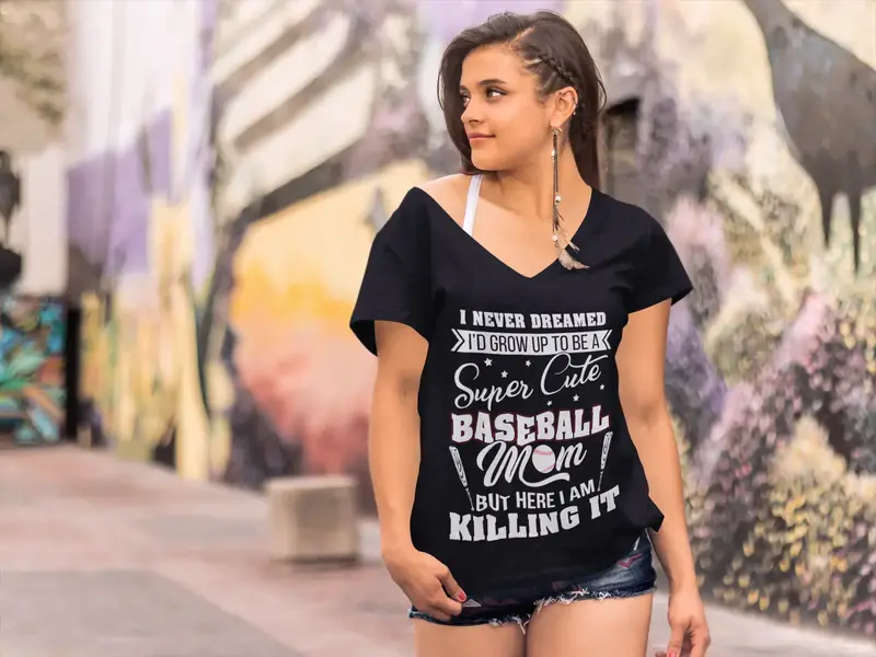 Ultrabasic Women's V-Neck T-Shirt Baseball Mom I Am Killing It - Funny Mom's Tee Shirt 1