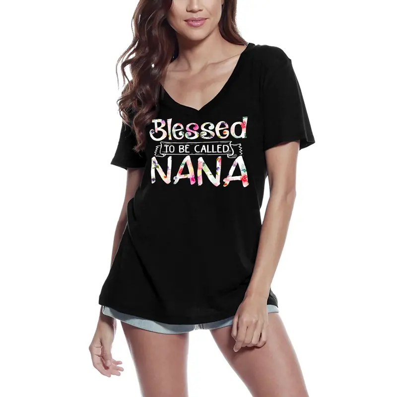 Ultrabasic Women's V-Neck T-Shirt Blessed To Be Called Nana Tee Shirt 2