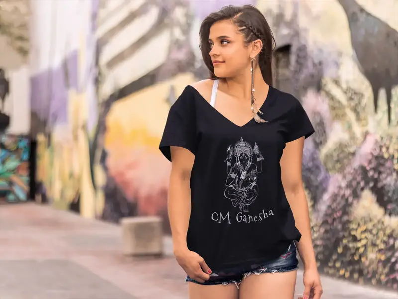 Ultrabasic Women's V-Neck T-Shirt Ganesha Hindu God - Spiritual Meditation Yoga Lover Gift Tee Shirt 1