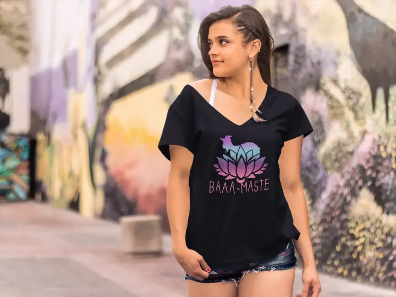 Ultrabasic Women's V-Neck T-Shirt Goat Yoga Namaste - Funny Spiritual Meditation Tee Shirt 1