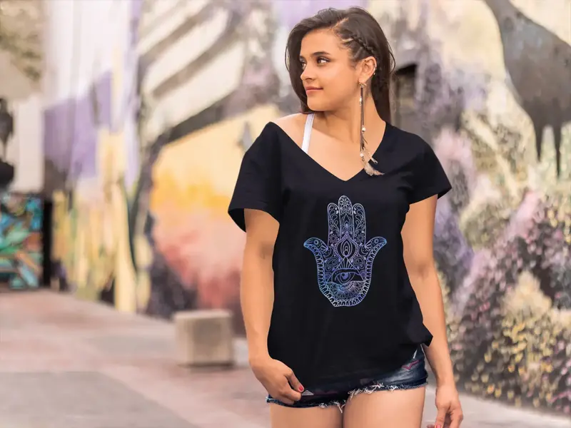 Ultrabasic Women's V-Neck T-Shirt Hamsa Yoga - Spiritual Meditation Tee Shirt 1