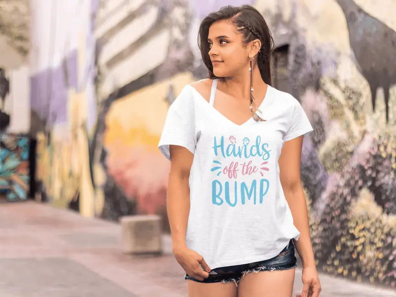 Ultrabasic Women's V-Neck T-Shirt Hands Off The Bump - Short Sleeve Tee Shirt Tops 2