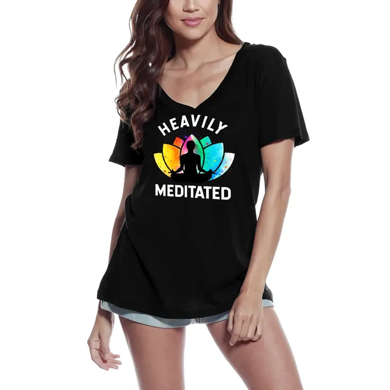 Ultrabasic Women's V-Neck T-Shirt Heavily Meditated - Spiritual Yoga Gift Tee Shirt 1