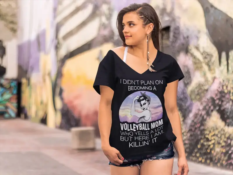 Ultrabasic Women's V-Neck T-Shirt I Didn't Plan On A Becoming A Volleyball Mom - Funny Quote 1