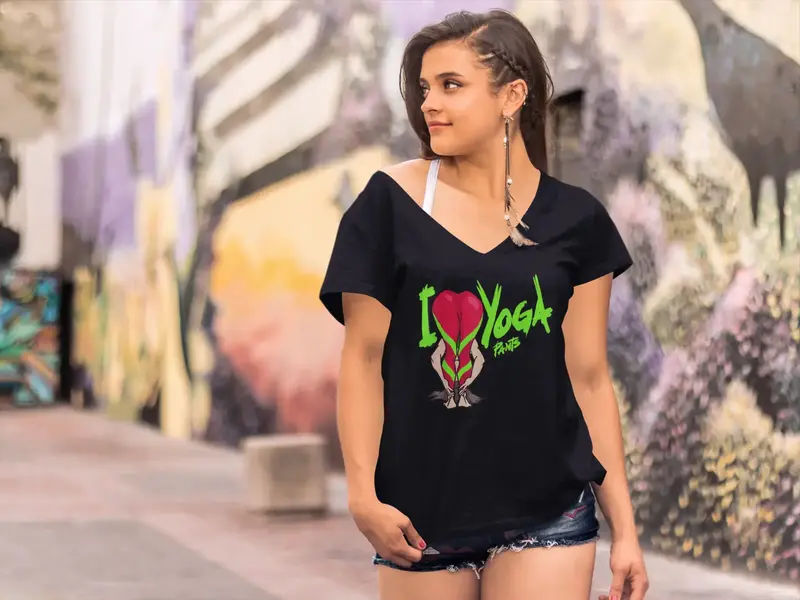Ultrabasic Women's V-Neck T-Shirt I Love Yoga Pants - Funny Spiritual Meditation Gift Tee Shirt 1