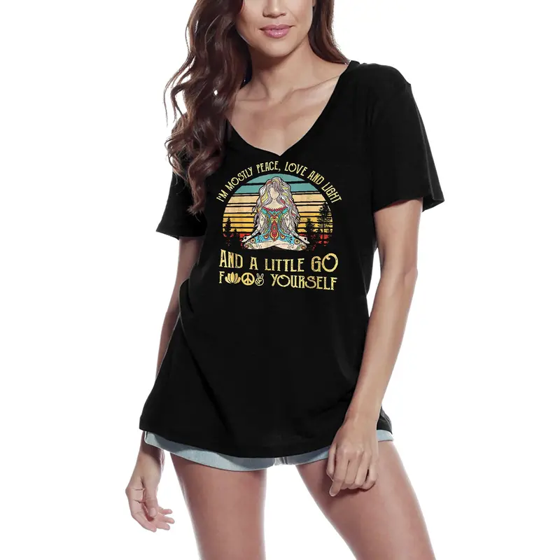 Ultrabasic Women's V-Neck T-Shirt I'm Mostly Peace Love And Light - Funny Spiritual Yoga Meditation Gift Tee Shirt 1
