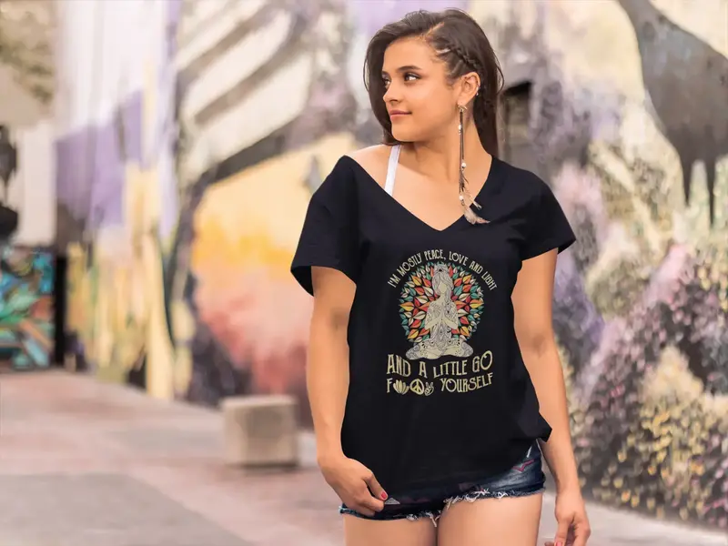 Ultrabasic Women's V-Neck T-Shirt I'm Mostly Peace Love And Light - Humor Yoga Meditation Gift Tee Shirt 1