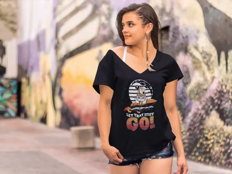 Ultrabasic Women's V-Neck T-Shirt Let That Stuff Go - Funny Unicorn Spiritual Meditation Tee Shirt 1