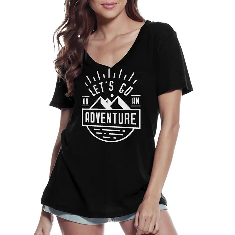 Ultrabasic Women's V-Neck T-Shirt Let's Go On An Adventure - Short Sleeve Tee Shirt 1