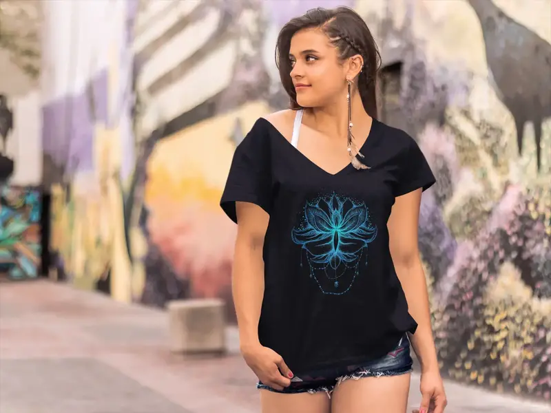 Ultrabasic Women's V-Neck T-Shirt Lotus Flower Bohemian Yoga - Spiritual Meditation Gift Tee Shirt 1