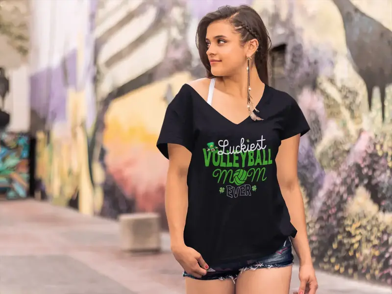 Ultrabasic Women's V-Neck T-Shirt Luckiest Volleyball Mom Ever - Sport Mother Tee Shirt 1