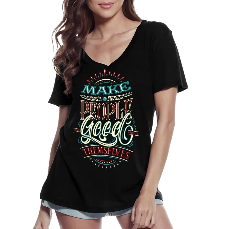 Ultrabasic Women's V-Neck T-Shirt Make People Feel Good About Themselves - Short Sleeve Tee Shirt 1