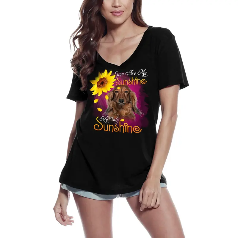 Ultrabasic Women's V-Neck T-Shirt My Only Sunshine - Dachshund - Vintage Shirt 2