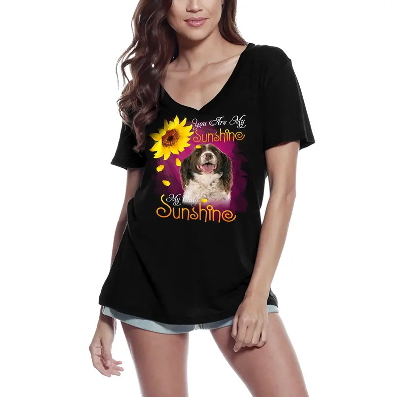 Ultrabasic Women's V-Neck T-Shirt My Only Sunshine - English Springer Spaniel 1