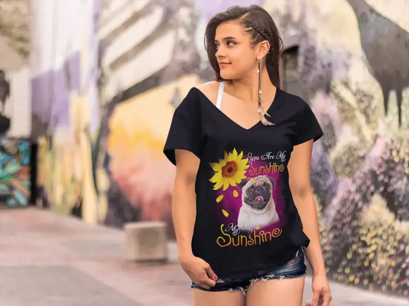 Ultrabasic Women's V-Neck T-Shirt My Only Sunshine - Pug - Vintage Shirt 1