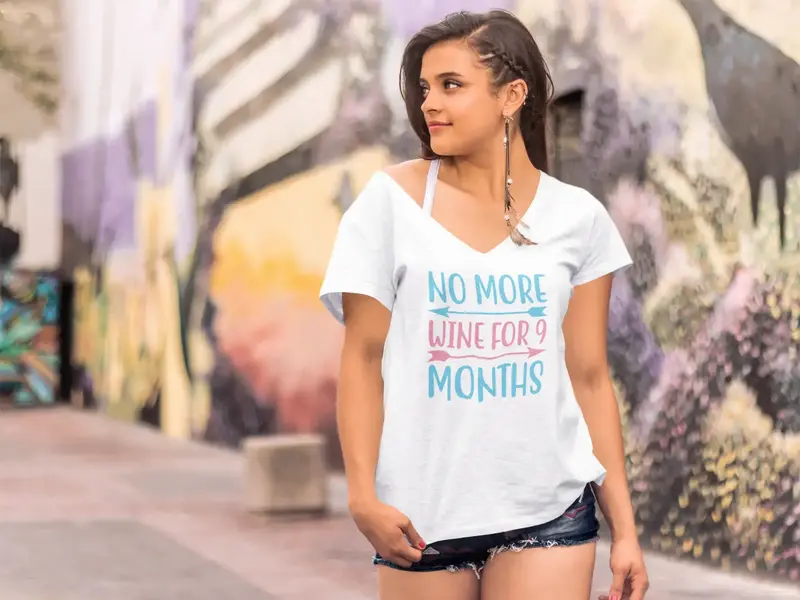 Ultrabasic Women's V-Neck T-Shirt No More Wine For 9 Months - Funny Short Sleeve Tee Shirt Tops 1