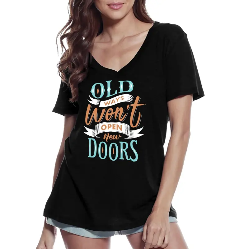 Ultrabasic Women's V-Neck T-Shirt Old Ways Won't Open New Doors - Short Sleeve Tee Shirt 1