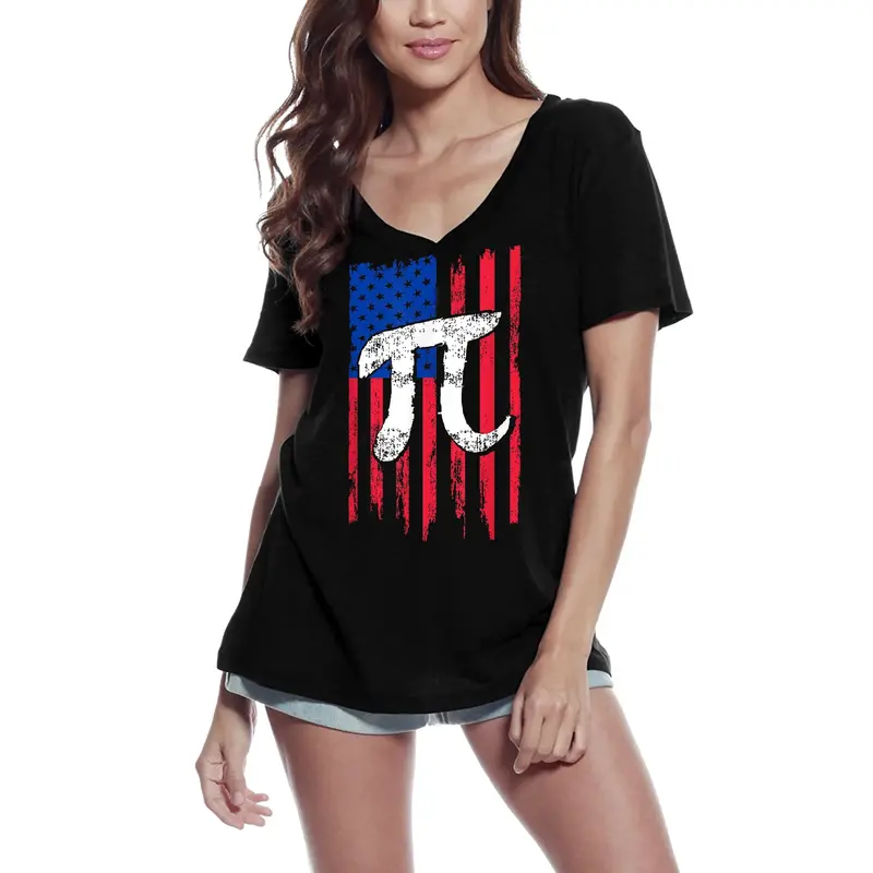 Ultrabasic Women's V-Neck T-Shirt Pi Number Us Flag - Math Lover Teachers Tee Shirt 1