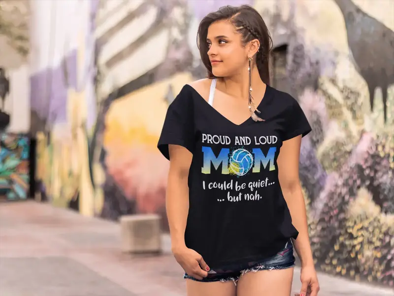 Ultrabasic Women's V-Neck T-Shirt Proud And Loud Mom - Funny Quote Volleyball 1