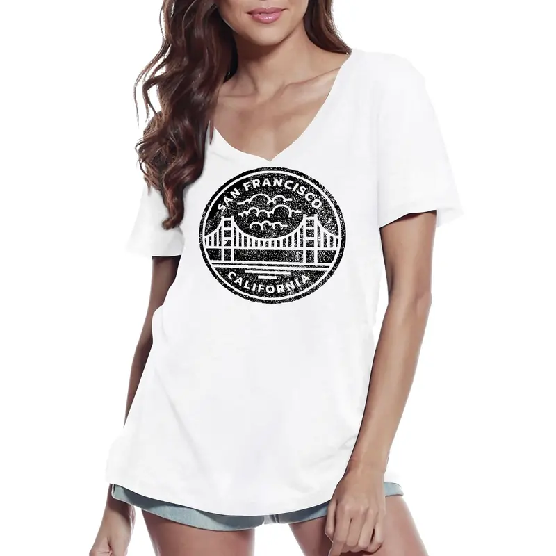 Ultrabasic Women's V-Neck T-Shirt San Francisco Bridge - Short Sleeve Tee Shirt 1