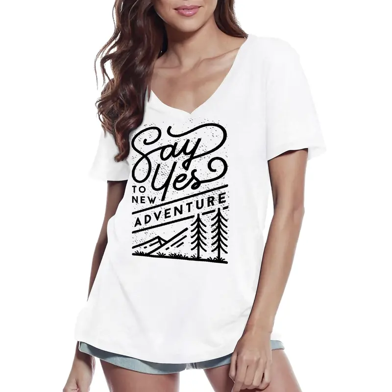 Ultrabasic Women's V-Neck T-Shirt Say Yes To New Adventure - Short Sleeve Tee Shirt 1