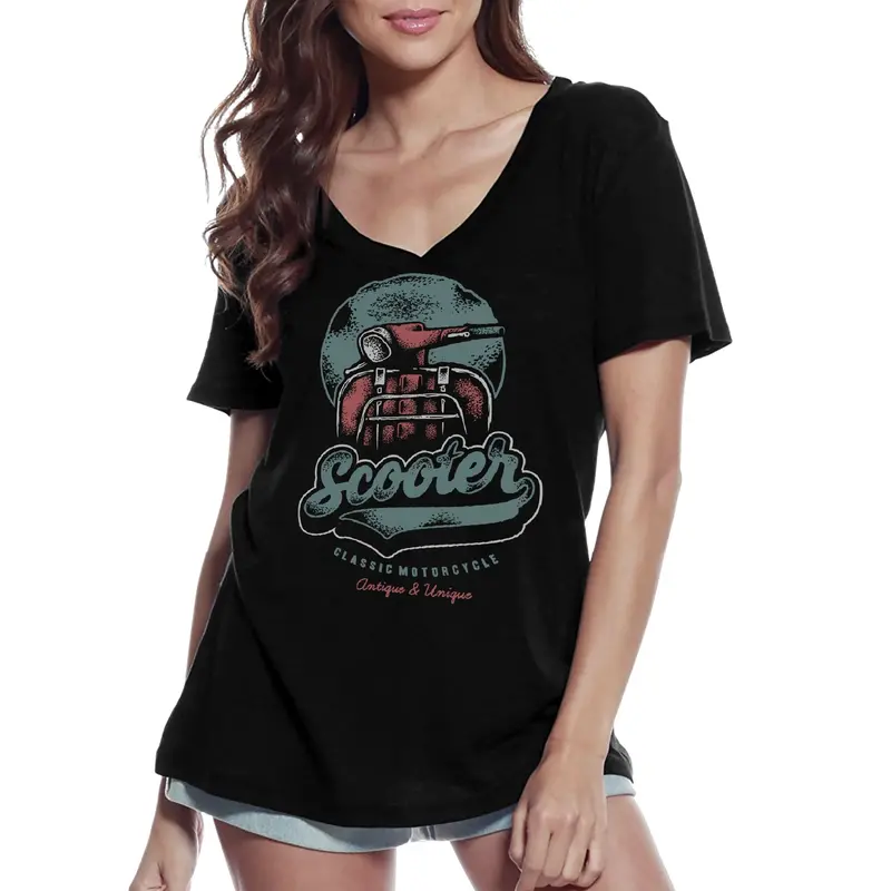 Ultrabasic Women's V-Neck T-Shirt Scooter Antique And Unique - Short Sleeve Tee Shirt 1