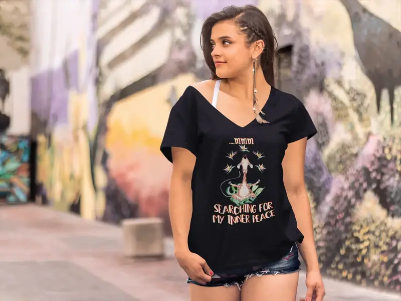 Ultrabasic Women's V-Neck T-Shirt Searching For My Inner Peace - Spiritual Meditation Giraffe Tee Shirt 1