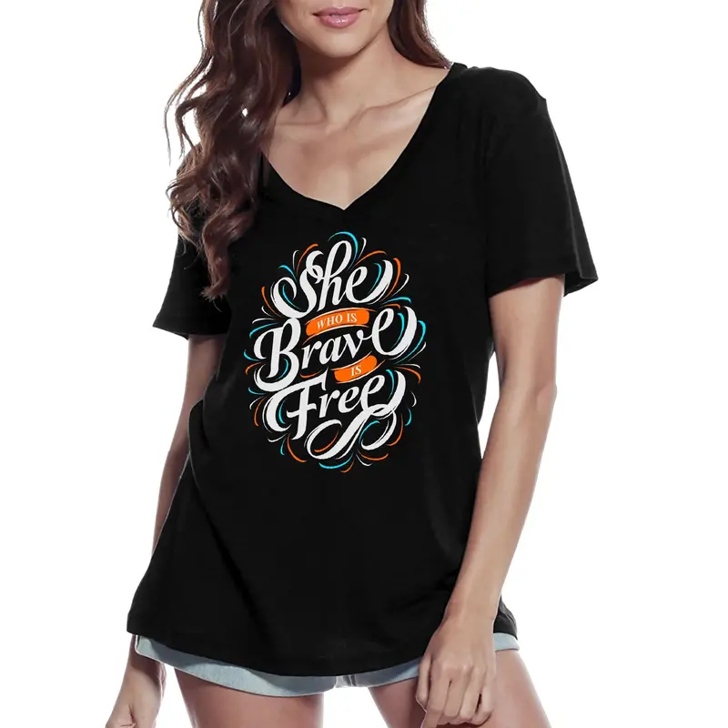 Ultrabasic Women's V-Neck T-Shirt She Who Is Brave Is Free - Short Sleeve Tee Shirt 1