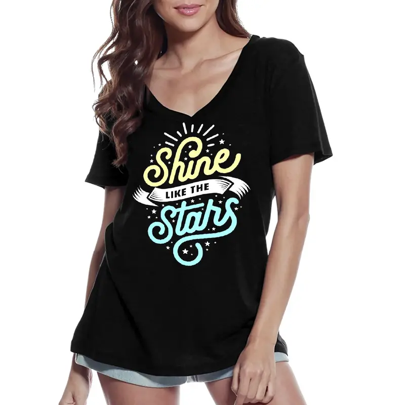 Ultrabasic Women's V-Neck T-Shirt Shine Like The Stars - Short Sleeve Tee Shirt 1