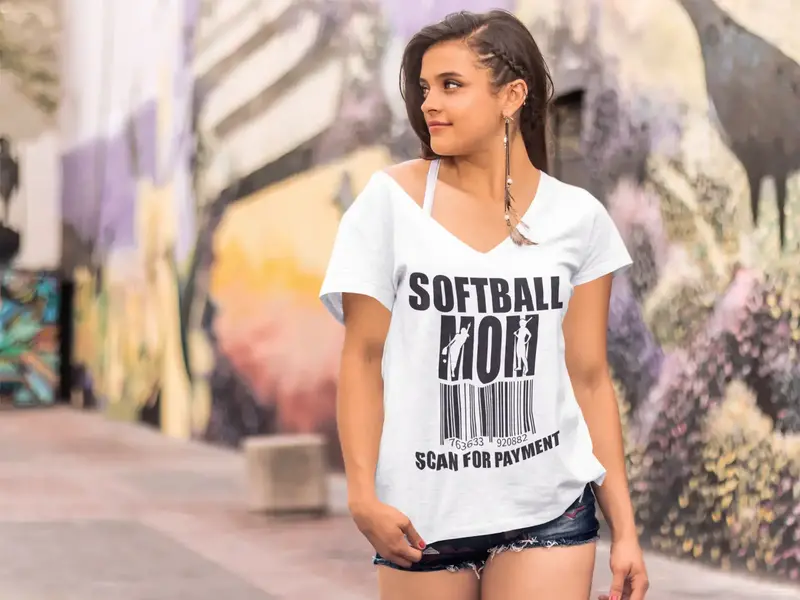 Ultrabasic Women's V-Neck T-Shirt Softball Mom Scan For Payment - Funny Mom's Quote 1