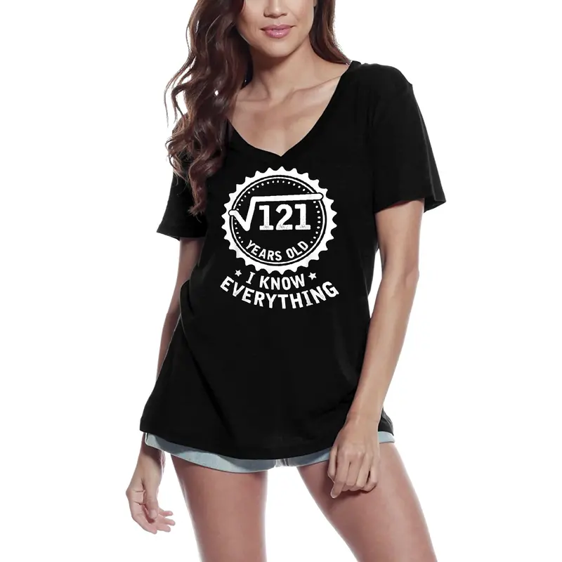 Ultrabasic Women's V-Neck T-Shirt Square Root 121 I Know Everything - Math Lover Teachers Tee Shirt 1