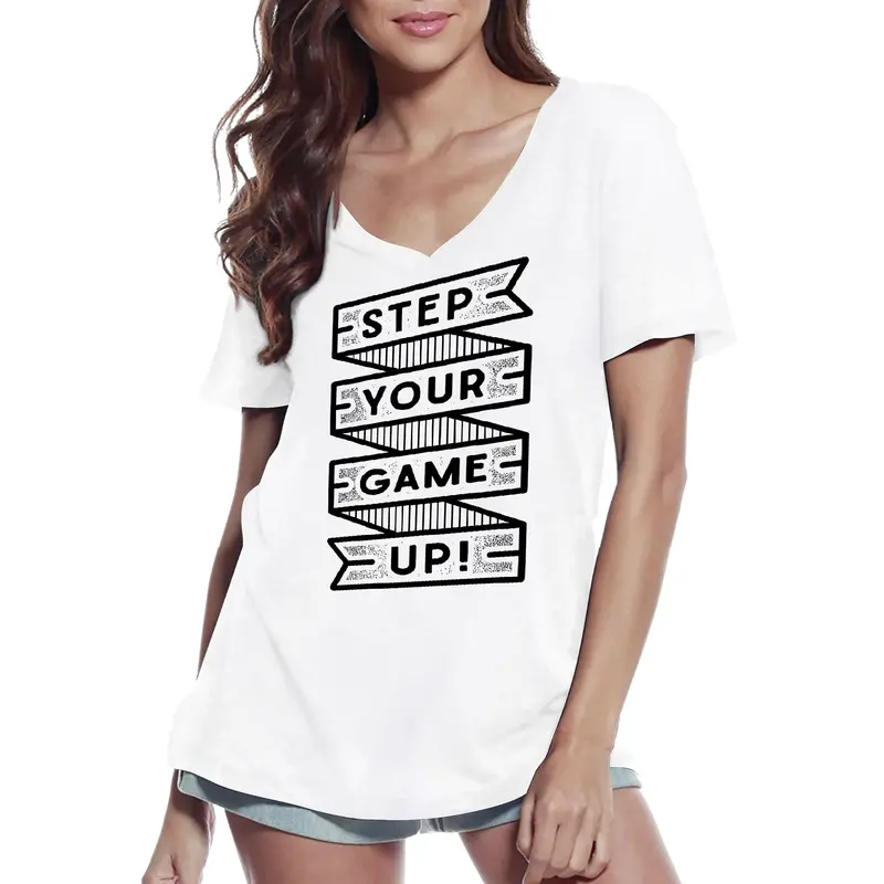 Ultrabasic Women's V-Neck T-Shirt Step Your Game Up - Short Sleeve Tee Shirt 1