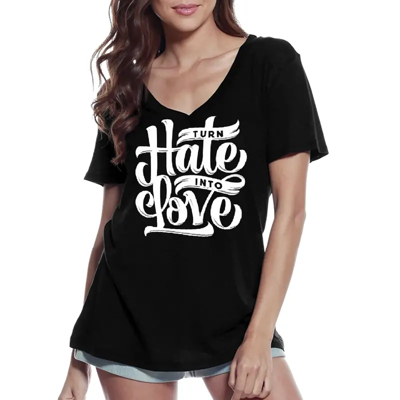 Ultrabasic Women's V-Neck T-Shirt Turn Hate Into Love - Short Sleeve Tee Shirt 1