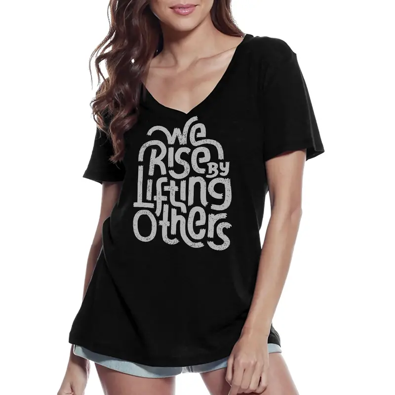 Ultrabasic Women's V-Neck T-Shirt We Rise By Lifting Others - Short Sleeve Tee Shirt 1