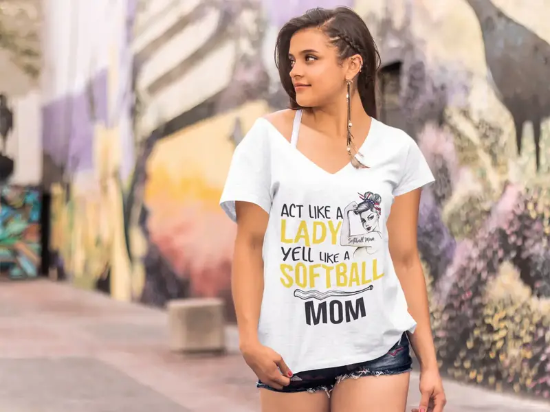 Ultrabasic Women's V-Neck T-Shirt Yell Like A Softball Mom - Funny Mom's Quote 1