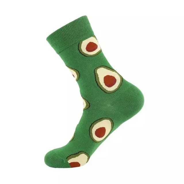 Unisex Socks Funny Cute Cartoon Fruits Banana Avocado Egg Cookie Donuts Food Happy Japanese Harajuku Skateboard Socks Women 6
