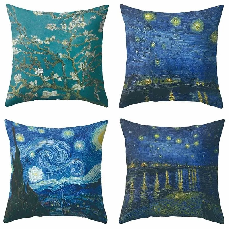 Van Gogh Oil Painting Style Cotton Cushion Cover 45X45cm Pillow Case For Sofa Car Chair Gift Cojines 1