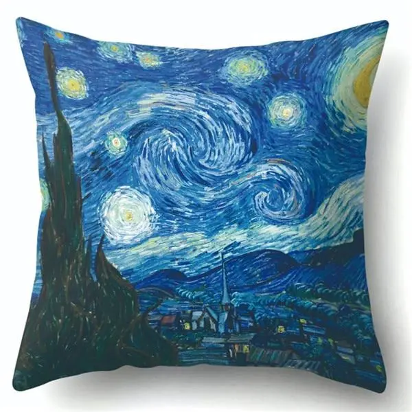 Van Gogh Oil Painting Style Cotton Cushion Cover 45X45cm Pillow Case For Sofa Car Chair Gift Cojines 11