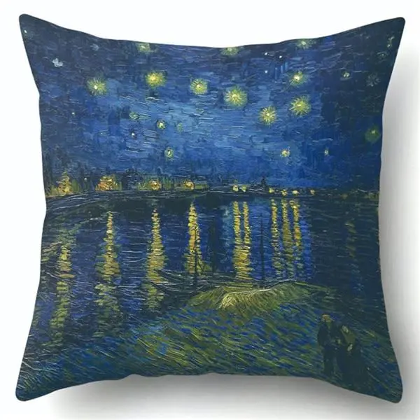 Van Gogh Oil Painting Style Cotton Cushion Cover 45X45cm Pillow Case For Sofa Car Chair Gift Cojines 4