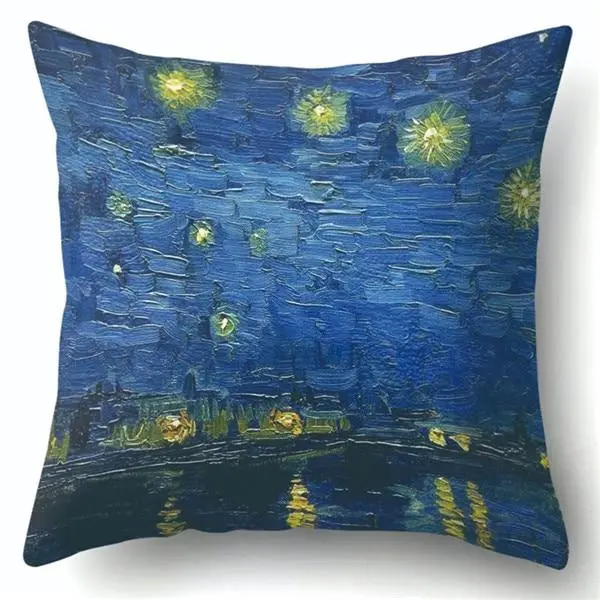 Van Gogh Oil Painting Style Cotton Cushion Cover 45X45cm Pillow Case For Sofa Car Chair Gift Cojines 8